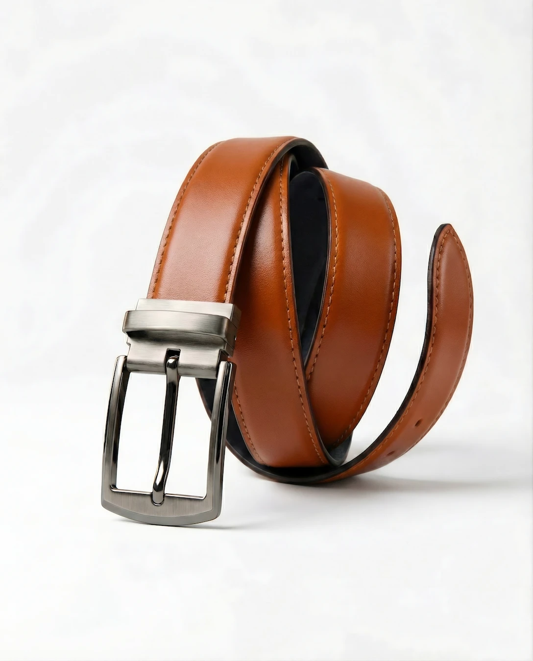 Cinturón doblefaz miel y negro hebilla giratoria