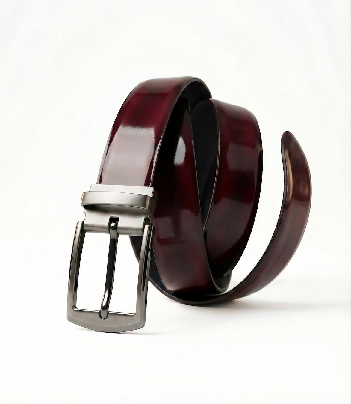 Cinturón doblefaz cuero florantick vino y negro hebilla giratoria